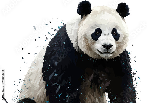 Stylized Giant Panda Bear with Shattered Geometric Fragments.