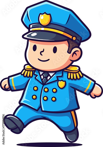 a day in the life blue cartoon police officer on patrol, isolated on transparent background