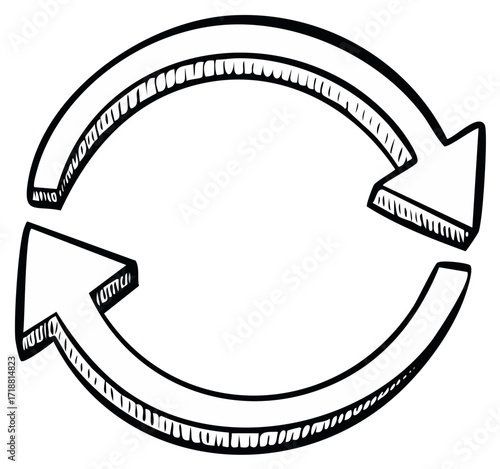 Hand drawn circular arrows icon. Sketch doodle of a refresh, reload, or recycle symbol.
