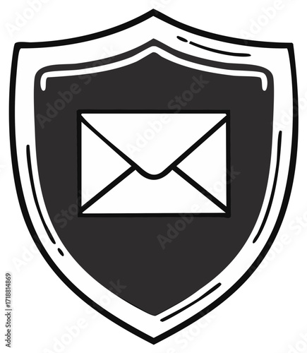 Hand drawn shield with an envelope icon representing secure email and message protection