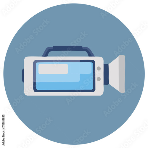 Illustration of a modern camcorder with a screen and lens element