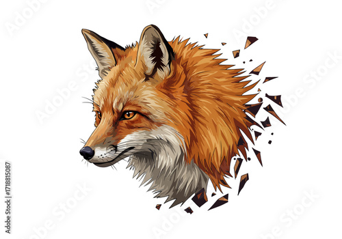 Artistic Red Fox Portrait with Shattered Background.