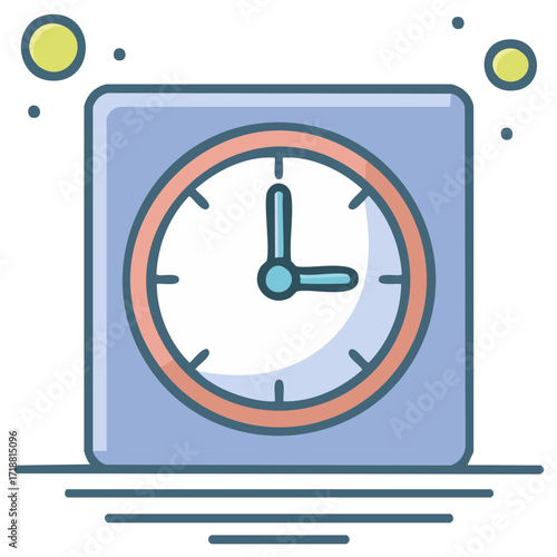 Blue square analog clock icon indicating time countdown deadline reminder vector illustration