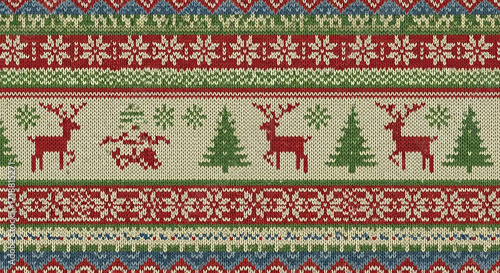 Cozy christmas sweater pattern with reindeer and trees
