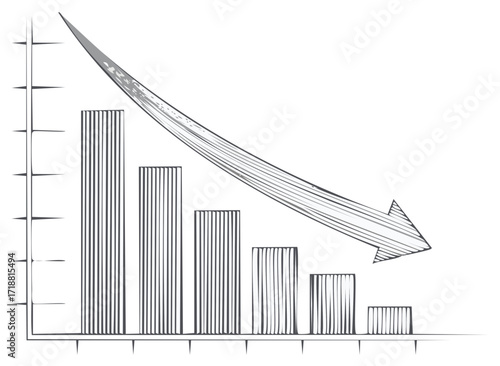 Sketch style bar chart showing a business downturn and recession