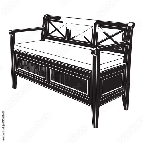 Black storage bench Silhouette Vector, High Quality Illustration on White Background