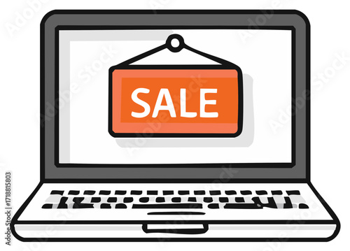 Online Sale Promotion on Laptop Screen, Business Discount Offer, Internet Shopping Concept, Computer Marketing