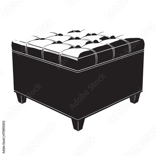 Black storage ottoman Silhouette Vector, High Quality Illustration on White Background