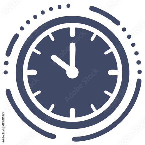 Stylized clock icon with abstract circular lines representing time, progress, and scheduling