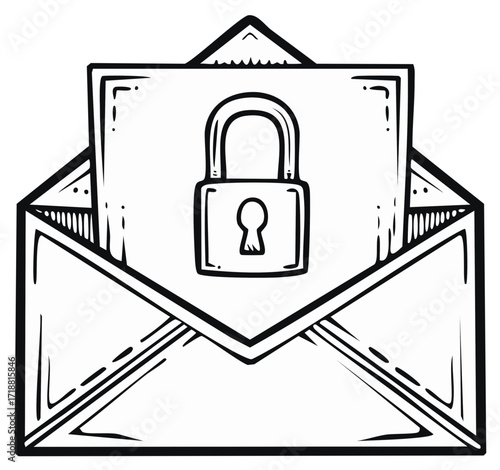 Confidential communication envelope with security padlock symbol