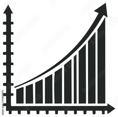 Simple hand drawn bar graph showing upward trend and growth with arrow pointing up
