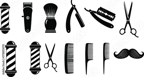 Classic barber tools and supplies for grooming and styling