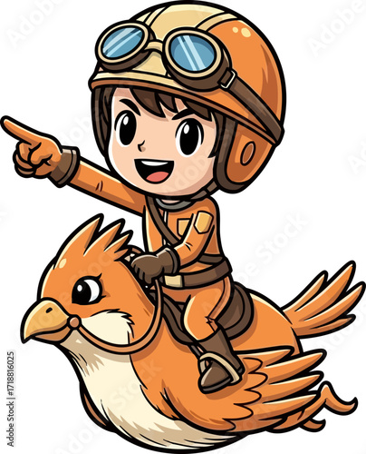 a little aviators grand adventure cartoon bird flight, isolated on transparent background