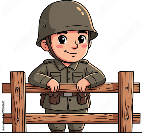a little soldiers peaceful vigil a cartoon illustration of innocence and war, isolated on transparent background