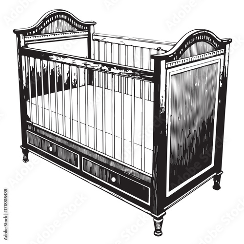 Black toddler bed Silhouette Vector, High Quality Illustration on White Background