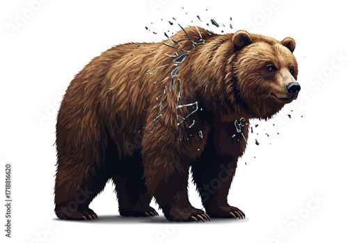 Brown Bear with Shattered Glass Powerful and Vulnerable.