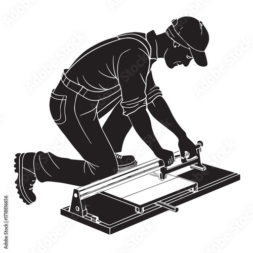 Black tile cutter Silhouette Vector, High Quality Illustration on White Background