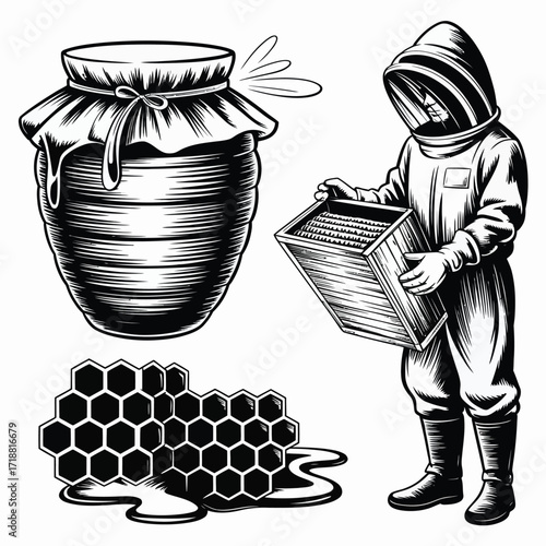 Sweet Honey Harvest Vector Illustration,