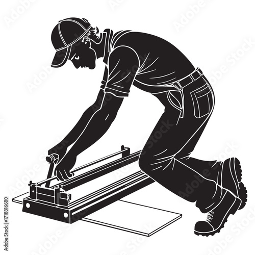 Black tile cutter Silhouette Vector, High Quality Illustration on White Background