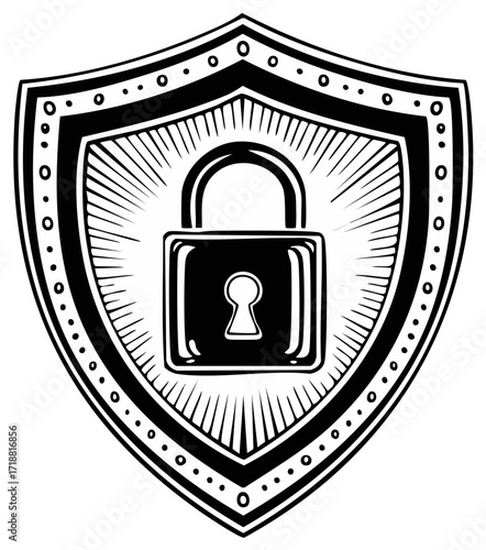 Vintage Style Shield with Padlock Emblem for Security and Protection