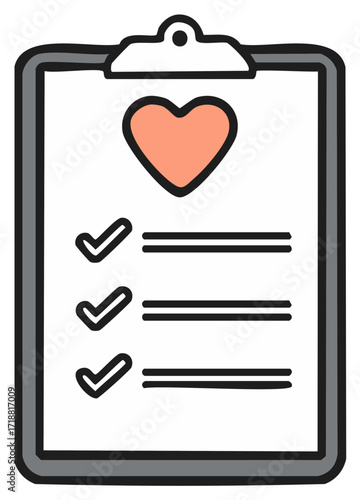 Health Checklist with Heart Symbol and Checkmarks on Clipboard