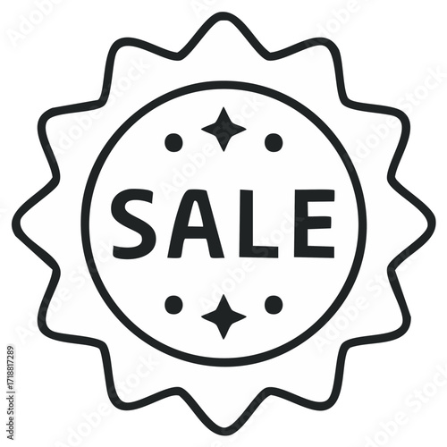 Sale Icon Black Outline with Stars and Round Dots in Floral Pattern