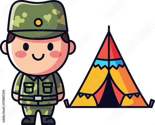 a soldiers peaceful camping teepee dreams under the night sky, isolated on transparent background