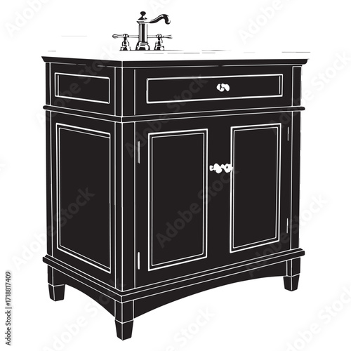 Black vanity sink cabinet Silhouette Vector, High Quality Illustration on White Background