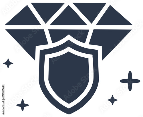 Diamond protected by shield with sparkle stars around concept for security and value