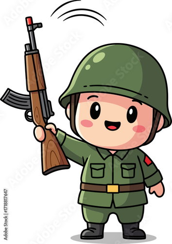 a tiny soldiers playful salute cartoon military fun, isolated on transparent background