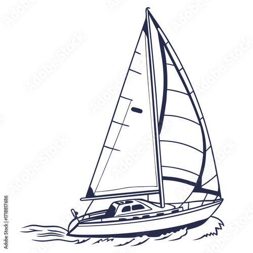 Sailboat vector graphic on white background, perfect for nautical designs and prints.