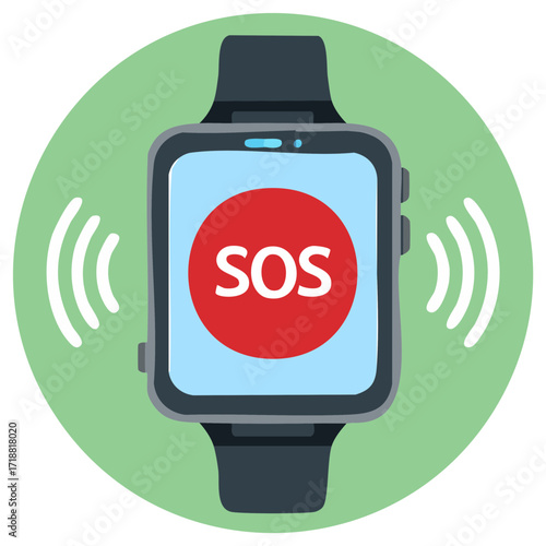 Smartwatch SOS alert on screen showing emergency assistance needed