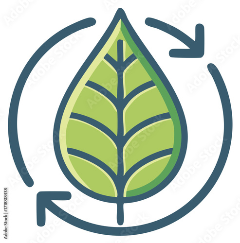 Green Leaf with Arrows Illustrating Recycle or Sustainable Ecology, Organic Icon