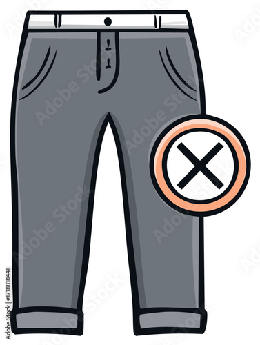 Gray Pants with a No Symbol Illustration Fashion Prohibition