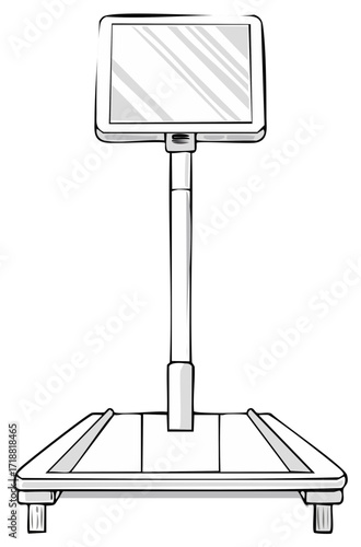 Hand drawn illustration of a professional digital body weight scale for medical checkups and fitness monitoring