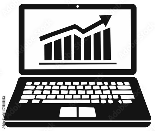Laptop computer with a stock market chart on the screen, illustrating financial growth.