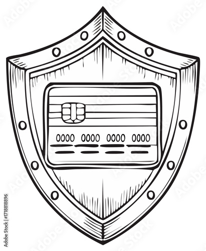 Protected Credit Card in a Shield Sketch Security Concept for Financial Safety