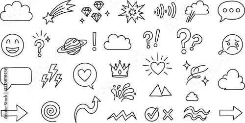Collection of simple outline icons representing emotions, ideas, and concepts