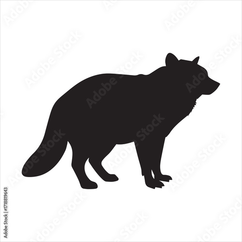 Black silhouette of an arctic fox standing on a white background