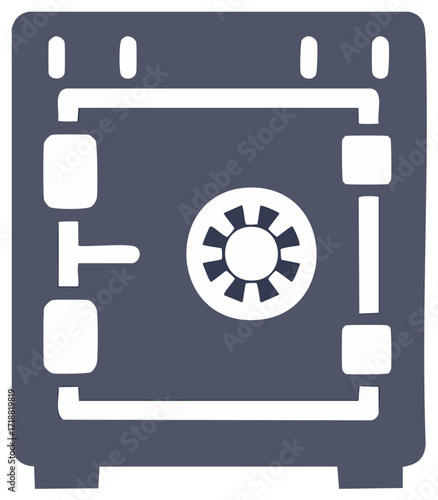 Stylized Illustration: Vault, Safety and Security - Secure Money or Valuables, Dark Blue and White Colors
