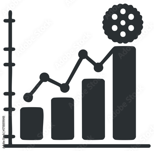 Conceptual diagram of graph showing rising trend with infection symbol