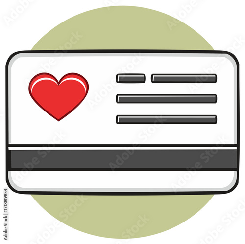 Cartoon Health Insurance Card with Heart Logo and Medical Information