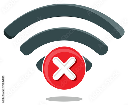 No Wi-Fi signal icon with red cross indicating lost internet connection or wireless network issue