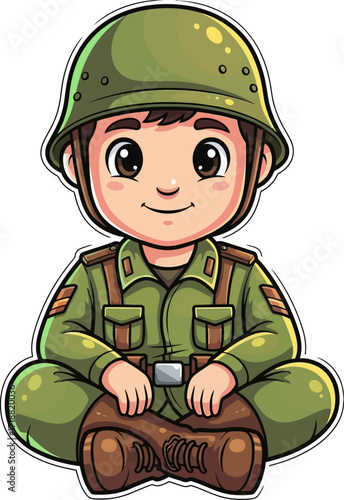 brave little soldiers peaceful posture a cartoon of quiet strength, isolated on transparent background