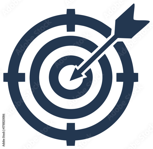 Arrow hitting target bullseye icon success, goals and achievement concept