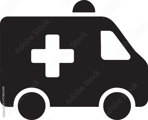 Ambulance vehicle glyph silhouette icon for emergency, medical, rescue, and health use.