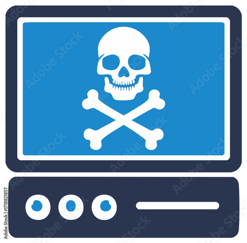 Malware Detected Screen displaying Skull and Crossbones on Monitor Threat Alert Virus Warning Infection Symbol