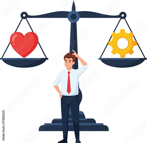 Man contemplating balance between heart and work, symbolizing life choices and priorities.