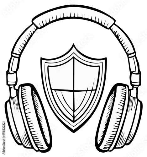 Headphones and Shield Outlined Artistic Rendition Representing Sound Security or Audio Protection