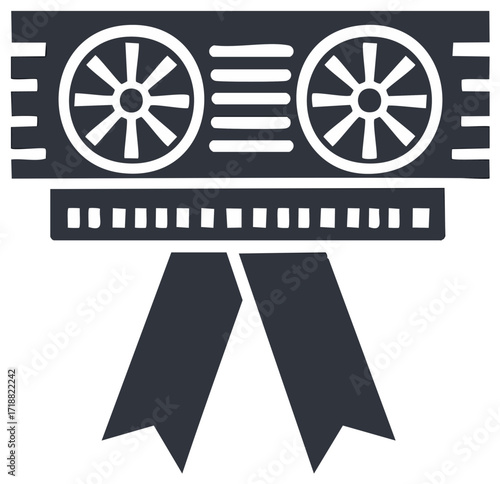 High performance computer component icon with award ribbon celebrating technology excellence
